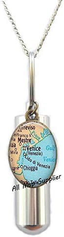 AllMapsupplier modna kremacija urna ogrlica, Venecija mapa kremacija urna ogrlica, Venecija kremacija urna ogrlica, Venecija mapa urn, venecija urn, nakit nakit, a0268