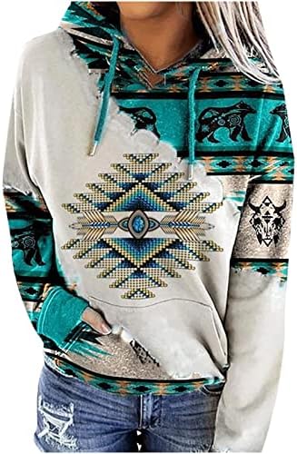 Ruziyoog Casual Hoodies za žene Western Aztec etnički stil pulover Tops Dugi rukav geometrija Print dukserica