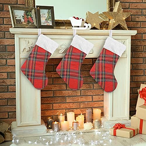 Sinestour Crvena plairana božićne božićne čarape Velike Xmas čarape za božićno stablo kamin zid