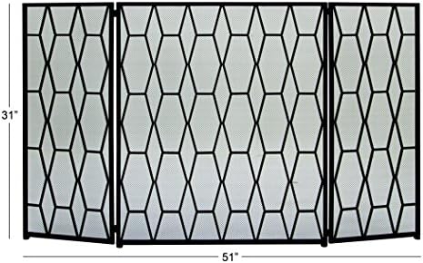 Deco 79 metalna geometrijska sklopiva mrežasta mreža sa 3 ploče za kamin, 51 x 1 x 31, Crna