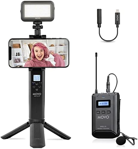 Movo iVlog6 vlogging Kit za iPhone, Smartphone sa integrisanim bežičnim UHF Lavalier mikrofonskim sistemom, LED Video svjetlo, stalak za stativ - Vlog oprema za kreiranje sadržaja, snimanje filmova, Youtube & amp; više