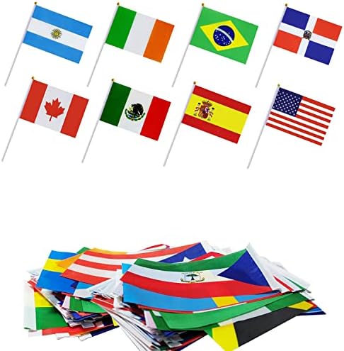 200 zemalja za zastave na ručno držanje zastava na Stick malim mini međunarodnim zemljama svijeta 5x8 inča svjetske zemlje na svakoj kontinentnoj zastavi, školskim sportskim klubovima, ukrasima za bomlje za parade (200 državnih zastava)