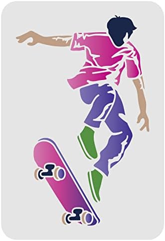 FINGERINSPIRE skateboarder Stencil 11. 7x8. 3 inčni čovjek & amp ;Skateboard crtanje slika šablone Plastic skateboard šablone za višekratnu upotrebu DIY Home Decor Stencil za hip Hop street Style Decor