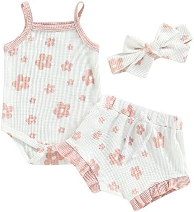 Novorođenče za djevojčicu ljetne odjeće bez rukava rukavice s rukavima cvjetne rublice kratke hlače + trake za glavu 3pcs odijelo za bebe