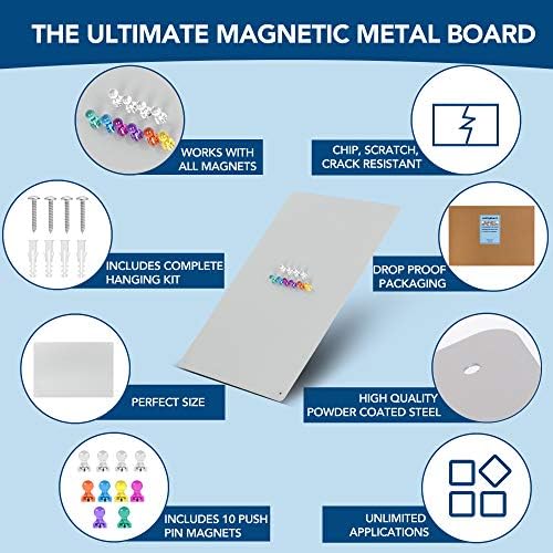 Magnetna metalna ploča 17,5 x 12 - magnet Bulletin Vision Memo tabla uključuje 10 magneta sa potisnim klinovima