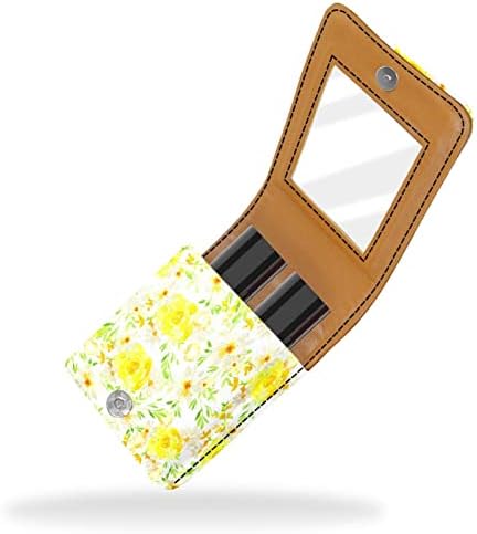ORYUEKAN Mini torba za šminkanje sa ogledalom, torbica za kvačilo od umjetne kože, Pastorable Flower Yellow Floral Spring