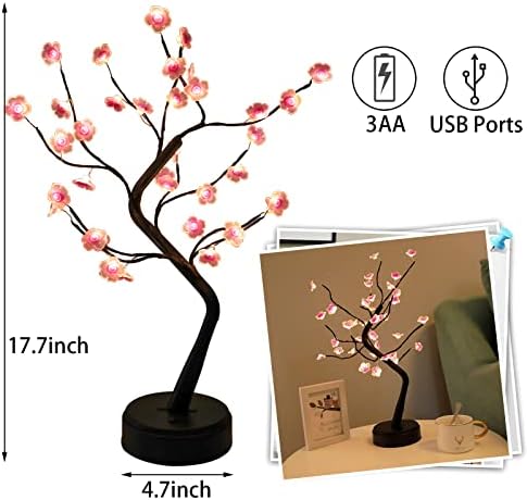 Koxhox Cherry Blossom Tree Lamp, Bonsai Tree Light sa 36 LED japanskim Decor lampama za cvijeće, baterija / USB utikač, stolna lampa za uređenje spavaće sobe za Božićnu zabavu