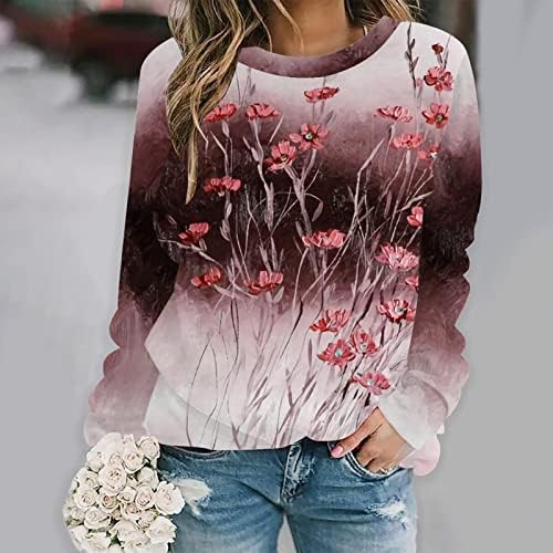 2022 Ženska paušalica sa okruglim vratom dugih rukava digitalna majica Womens Petite Mekani džemperi