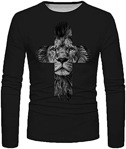 BEUU vojnik majice s dugim rukavima za muške, Fall Street Faith Isus Cross Lion Tiger Print Workout Atletics