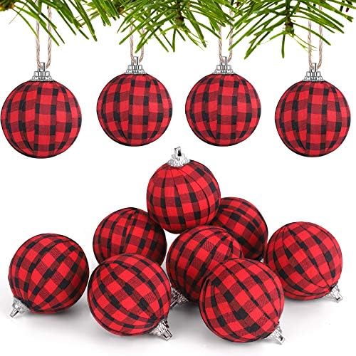 Xipixiao 12 kom Božić Buffalo Plaid Ball Ornamenti dekorativna Božić Lopta tkanina Tree Hanging ornamenti za božićnu jelku Party ukras zalihe