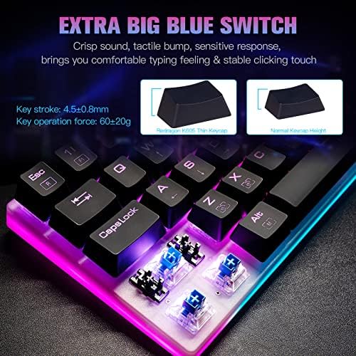 Redragon K605 Alien Giant Gaming Tastatura, Super Big 61 Ključevi i otemu Blue Switch, RGB LED pozadinska pozadina Ergonomska žičana Type-C Puni ključni sukob Besplatno Keyboard