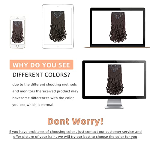Black Hair Extensions, 2 kompleta ekstenzija za kosu Clip in Long Curly Wave 18 7 kom Synthetic Professional Hair Extensions Full Head for Women Black Brown