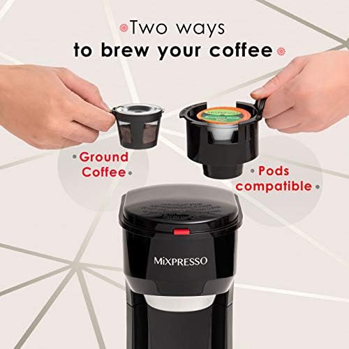 Mixpresso 2 u 1 aparat za kafu, aparat za kafu sa jednim serviranjem K šolja kompatibilna & mlevena kafa, lični aparat za kafu,Mini aparat za kafu kompaktne veličine, tehnologija brzog kuvanja