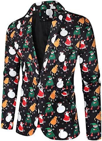 Akimpe Muškarci 2 komada Božićni ispisani odijelo, 1pc Shawl rever jakna + 1pc Dugi pantski modni povremeni tanki setovi