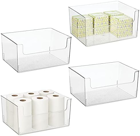 Mdesign velika moderna Plastična otvorena prednja kanta za smeće za organiziranje kupatila-toaletna polica, Cubby, ormar i ormar organizacijski dekor - Ligne kolekcija - 4 paketa-Clear