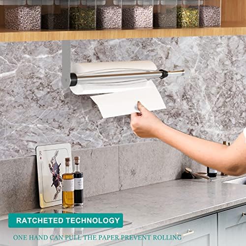 BARONAGE under Cabinet držač papirnih ručnika, jednoručna vješalica za papirni ručnik za lako kidanje zidni nosač sa efektom prigušenja, samoljepljivi stalak za papirni papir ili izbušeni za kuhinjsko kupatilo RV-Silver