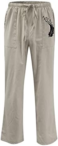 OZMMYAN teretni pantalone za muškarce Čvrsti povremeni elastični pojas džep pamučni posteljina ploča