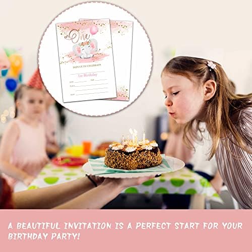 TIRYWT 1. rođendani, ružičasti rođendanski rođendanski pozivnici sa kovertama, jedno rođendanski ukrasi