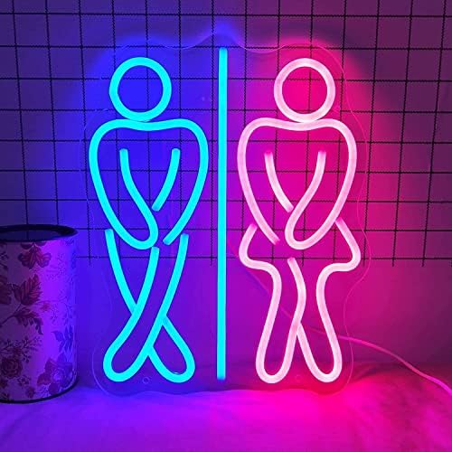 DVTEL LED NEON znak za muške i ženske toalete u kupaonici, prilagođen USB neonsko svjetlo u kupaonici, 40x32cm