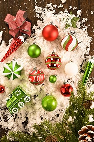 Valery Madelyn Crveni zeleni bijeli Božićni ukrasi Bundle | 100CT kuglični ukrasi + 24-inčni divan ELF božićni