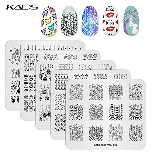 KADS 5kom / Set Nail Art ploča za štancanje Nail Art alat za dekoraciju šablona cvijet zečji poljubac srce image Plate