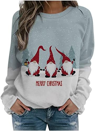 Ženski božićni labavi fit dukseri Santa Claus Reindeer Snowflake Graphic Crewneck vrhovi Ležeran pulover tunike s dugim rukavima