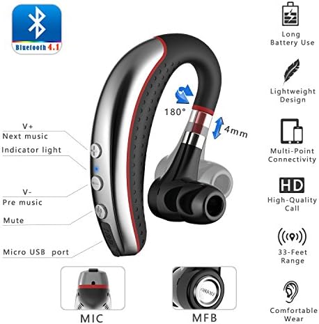 Shnosker Bluetooth slušalice, v5.0 bežični poslovni slušalica za slušalice u ušima slušalice za uši sa MIC-om