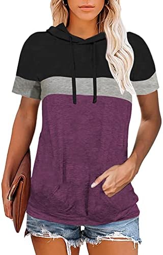 PGANDS ženski ljetni blok u boji / čvrsti vrhovi kratkih rukava s kapuljačom s džepom meka labava majica sa džepom