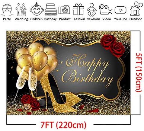 Mocsicka Black Gold Rođendan za žene 7x5ft visoke pete Champagne Happy Rođendan Baner Foto Studio Prop 20.