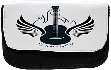 Lunarna futrola za olovku za flamenko, klasična gitara sa krilima, olovka od tkanine s dvostrukim zatvaračem, 8,5 x 5,5, crno-bijelo