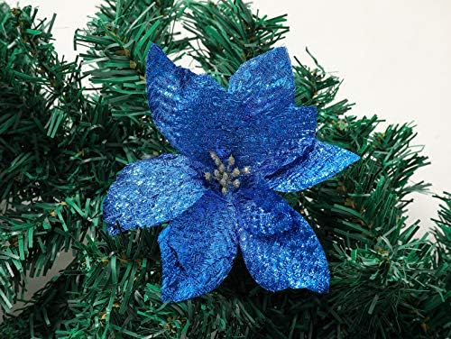 Božićni ukras Poinsettia, svjetlucavi umjetni ukrasi cvijeća za jelku / vijenac/vijenac / paket poklona,
