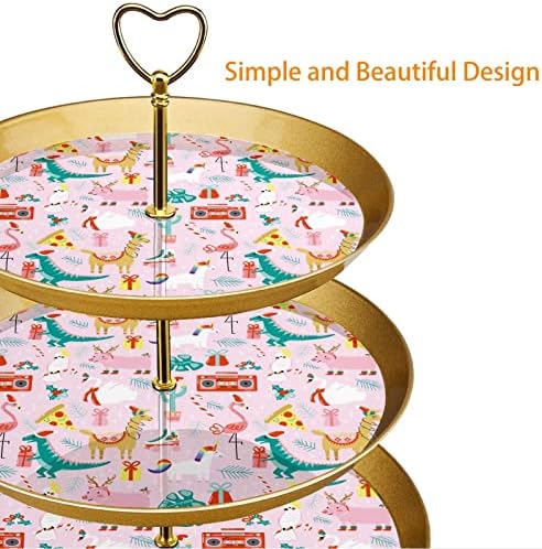 Lyetny 3 rasta za tortu od kolača Zlatni cupcake Kolači za čajnik za čajnu zabavu, vjenčanje i rođendan, Alpaca Dinosaur Flamingo svinjski