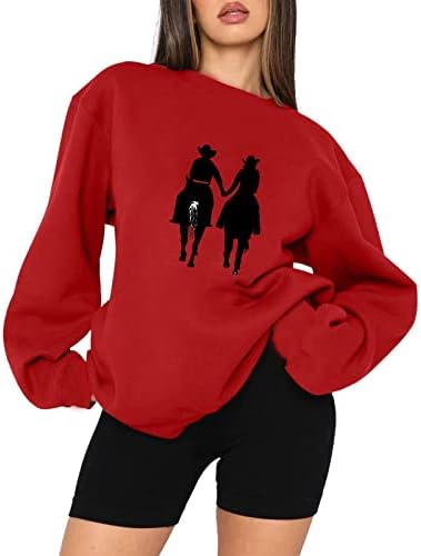 Dan zaljubljenih za Valentine Prevelizirani gornji ženski moda Zapadna kaubojska pulover košulja za pulover Crewneck dugih rukava duge rublje