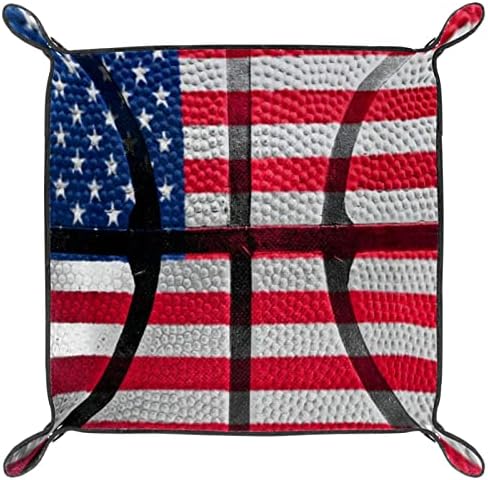 Kožna posuda za valet, ležište sa ležištima sa sklopivim kvadratnim držačem, obrub Organizator za promjenu kovanice, košarkaška suda Američka zastava