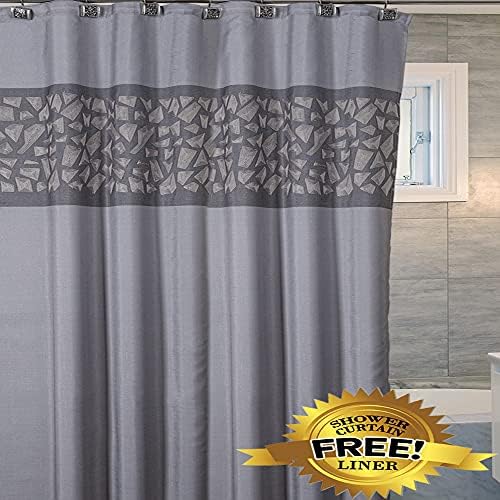 Dekorativna tkanina siva tuš za tuširanje za kupatilo - uključuje besplatnu pevu linuru - kvalitetan