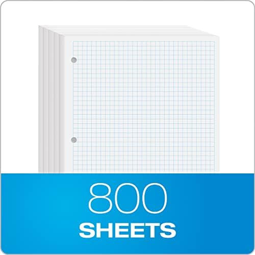 Oksfordski papir za punjenje, 8-1/2 x 11, pravilo grafikona , probušeno sa 3 rupe, 800 listova labavog papira za 3 prstena, 2 pakovanja po 400, Bijelo