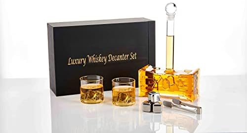 Swirbe Wine & amp;Whisky Decanter Set,750ml Hammer Decanter,2 Whisky čaše i 4 Ice stones,divno Otac Dan poklon za tatu, muž