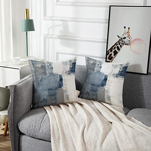 Emvency Set od 2 plavog jastuka za bijelo i sivo bacanje poklopca modernog apstraktnog slikarskog ukrasnog jastuka Kućni dekor Standardni kvadrat 20x20 inča jastučnice