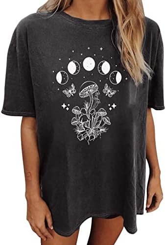 Velike majice za žene gljive grafički vrhovi ljeto kratki rukav Crewneck majica Teen Djevojke labava bluza