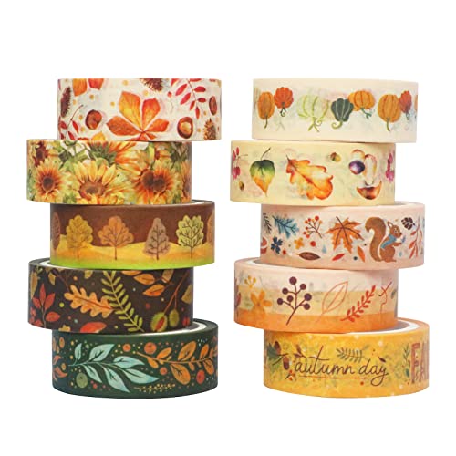 YUBBAEX 10 Rolls Four Seasons Washi Tape Set žuti listovi & amp ;cvijeće maskiranje dekorativnih