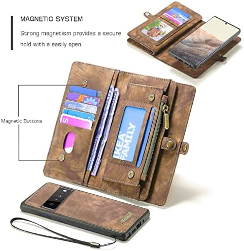 JGY Google Pixel 7 kožna torbica za novčanik, Pixel 7 odvojiva magnetna futrola sa držačem džepnih kartica sa patentnim zatvaračem Pixel 7 odvojiva torbica za novčanik otporna na udarce za žene i muškarce