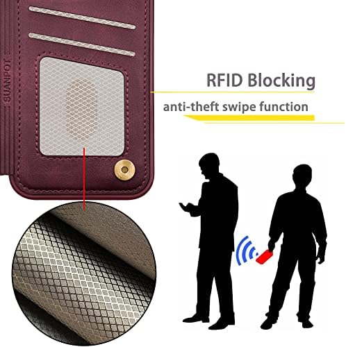 SUANPOT【RFID Blokiranje za iPhone 12/12 Pro 6.1 torbica za novčanik sa držačem kreditne kartice,Flip Book PU kožna futrola za telefon Mobitel Žene Muškarci za Apple 12 Pro slučaj