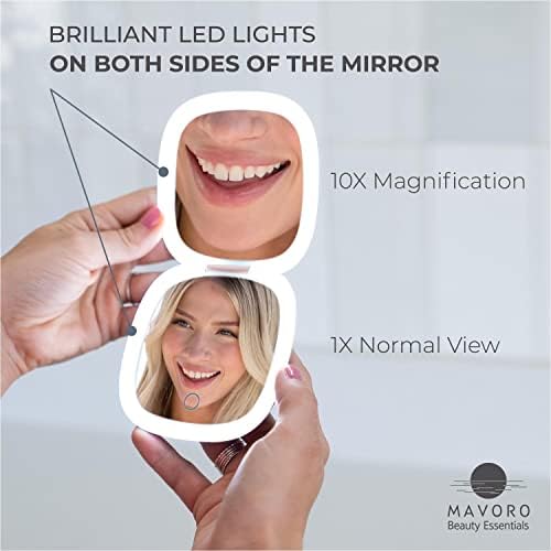 Mavoro LED osvijetljeno putno ogledalo za šminkanje, Punjivo, 1x / 10x uvećanje - LED dnevno svjetlo,