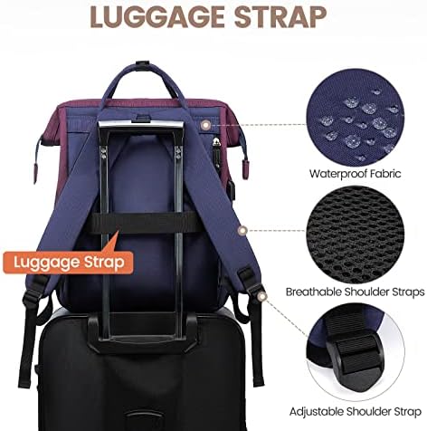 LOVEVOOK ruksak za Laptop za žene, 15,6 inčni radni poslovni ruksaci torbica sa USB portom, torba za medicinske sestre velikog kapaciteta, vodootporni Casual dnevni ruksak za putovanja, ljubičasto-plavo-crna