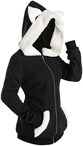 Ženska dukserica s kapuljačom slatka mačja dukseva s dugim rukavima FAUX krzno umetnite zatvarač u pulover