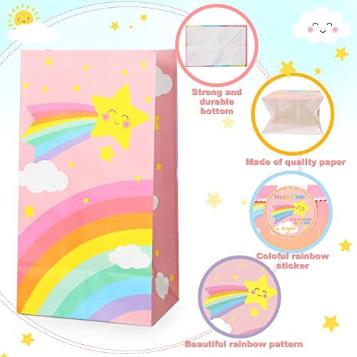 24 paketa Rainbow Party Bagers sa naljepnicama Rainbow Goodie Candy torbe Pastel Rainbow Tredrične torbe za djecu Dječji duginski tematski rođendani