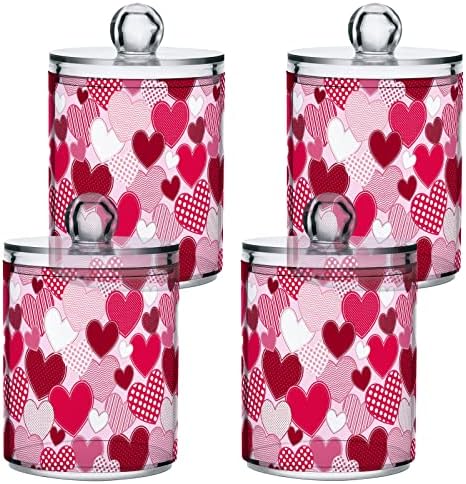 ALAZA 2 PACK QTIP HOLDER DISPENSER PINK Hearts Valentines Dan kupaonica Kanisteri za kupatilo za pamučne kuglice / bris / jastučići / konac, plastične apoteke za ispraznost za ispraznost