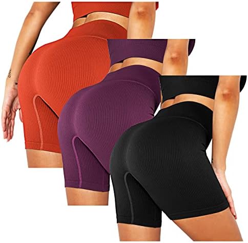 Juya ženske kratke hlače od 3 paketa Comfy High Struk temmska kontrola trčanja atletske joge bicikliste rebraste hlače