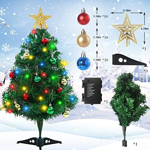 23-inčni DIY TABLETOP mini božićni set sa višebojne LED svjetla, zvijezdane treetopper, viseći ukrasi kuglice