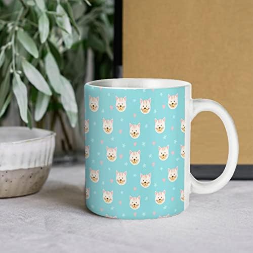 Cat Faces and Stars Print Mug Coffee Tumbler Ceramic Tea Cup Funny Gift for Office Home Women Men 11 Oz